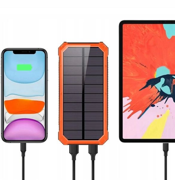 POWERBANK SOLARNY PANCERNY 20000MAH 2xUSB LATARKA zdjęcie 3