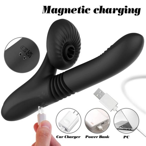 silicone vibrator 7 powerful modes - licking, thrusting and heating, black na Arena.pl