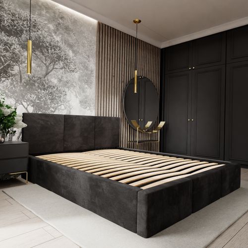 ŁÓŻKO TAPICEROWANE DO SYPIALNI 180x200 ŁÓŻKO PODWÓJNE Z POJEMNIKIEM CZARNE na Arena.pl