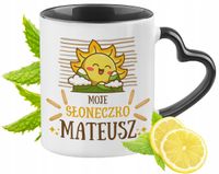 Kubek Czarny Z Uszkiem W Kształcie Serca Dla Mateusza Idealny Na Prezent