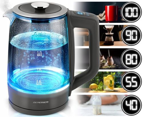 CZAJNIK ELEKTRYCZNY SZKLANY REGULACJA TEMPERATURY 2200W BERDSEN 1,7L na Arena.pl