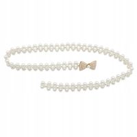 Pasek perełki na gumce kolor złoty kokardka z małymi perełkami i perełką