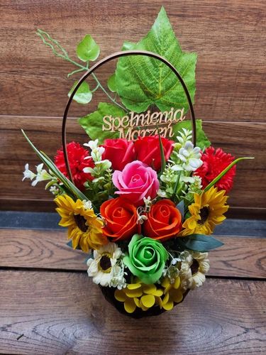 Bukiet kosz upominkowy kwiaty mydlane PACHNĄCE na Arena.pl