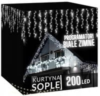 KURTYNA ŚWIETLNA 200 LED 9,5m SOPLE GIRLANDA LED BIAŁA ZIMNA PROGRAMATOR