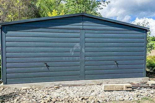 Garaż Blaszany 6x5,8m 2x Brama Uchylna Drzwi Rynny Blachodachówka NB195 na Arena.pl