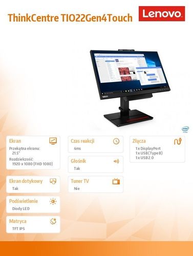Monitor 21.5 ThinkCentre Tiny-in-One 22Gen4 Touch WLED 11GTPAT1EU na Arena.pl