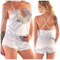 ELEGANCKA PIŻAMA DAMSKA Z KORONKĄ SATYNOWA L/XL