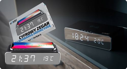 BEZPRZEWODOWA INDUKCYJNA ŁADOWARKA QI CYFROWY ZEGAR BUDZIK TERMOMETR na Arena.pl