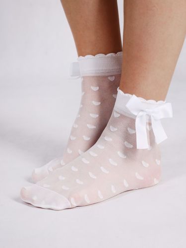 Skarpety dziewczęce rajstopowe w serca białe z kokardką 20 DEN 35-38 YOCLUB na Arena.pl