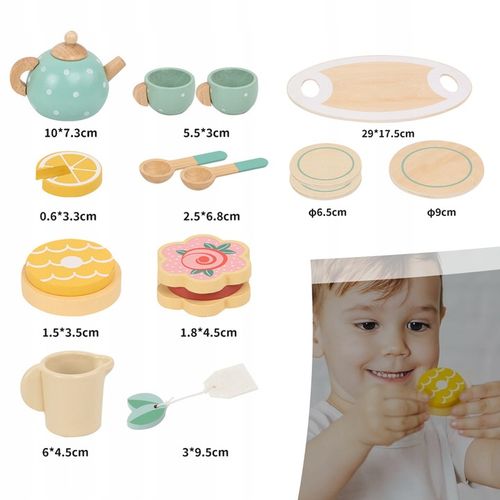 ZESTAW DO HERBATY KAWY DLA DZIECI DREWNIANY SERWIS KAWOWY DO ZABAWY PREZENT na Arena.pl