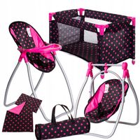 ŁÓŻECZKO dla lalek KRZESEŁKO DO KARMIENIA HUŚTAWKA 2w1 Zestaw dla lalki