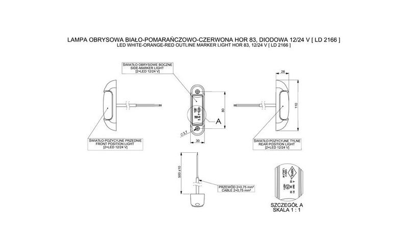 Lampa LED obrysowa przednio-tylna 3 funkcje LD2166 zdjęcie 2