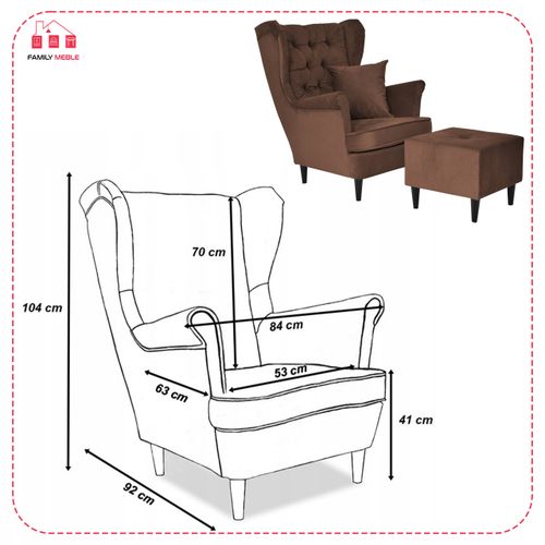 Fotel uszak Gaja z podnóżkiem skandynawski  brązu orzech na Arena.pl