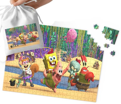 PUZZLE - SPONGEBOB WZORY Z BAJEK I GIER PREZENT DLA DZIECI 110EL + WORECZEK na Arena.pl