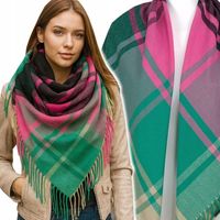 CIEPŁA CHUSTA zimowa SZAL gruby szalik w KRATĘ frędzle BAWEŁNIANA -