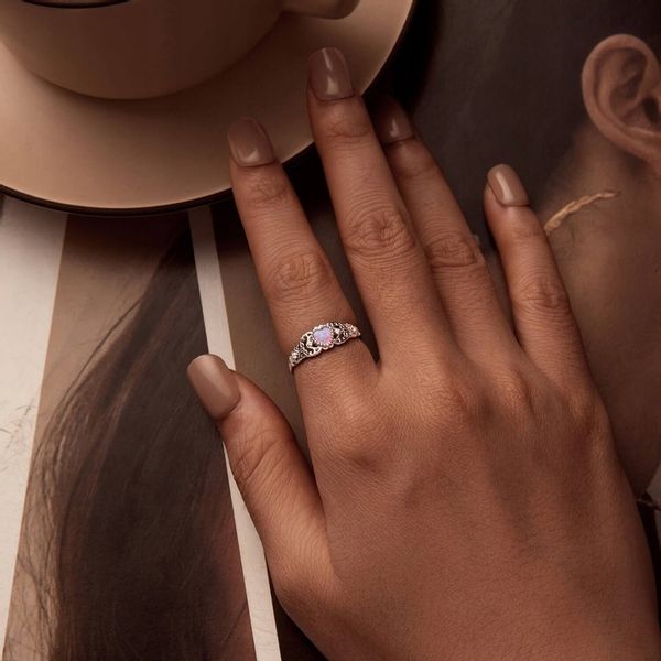 Pierścionek Srebrny 925 Z Opalem Ażurowy Z Opalem W Kształcie Serca r. 12 zdjęcie 4