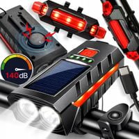 Lampka Rowerowa Solarna Przód Tył 800lm Klakson 140dB USB Powerbank