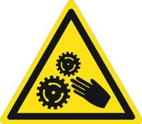 Znak Uwaga ! Elementy ruchome grawerowana 10x10 cm dużo wzorów