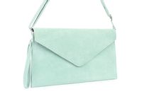 Pistacjowa Włoska Kopertówka Skórzana Zamszowa Wieczorowa N12