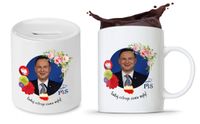 Zestaw Andrzej Duda Pis Prezent Kubek + Skarbonka Z Nadrukiem Ze Zdjęciem
