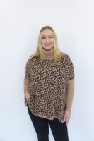 Karmelowy Oversizowy Sweter Damski Golf w Panterkę UNI