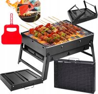 GRILL TURYSTYCZNY WĘGLOWY SKŁADANY WALIZKA KAMPING Z UCHWYTEM + WACHLARZ