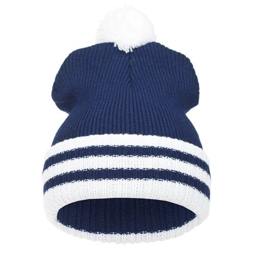 CZAPKA POMPON PASKI /GRANATOWO-BIAŁA/ na Arena.pl