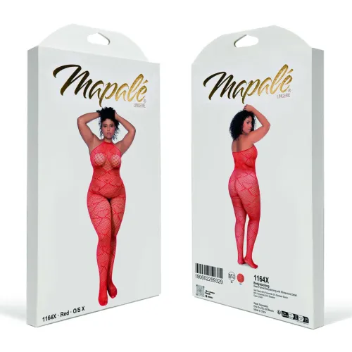 mapale heart fishnet bodystocking queen size czerwony z kryształkami na Arena.pl