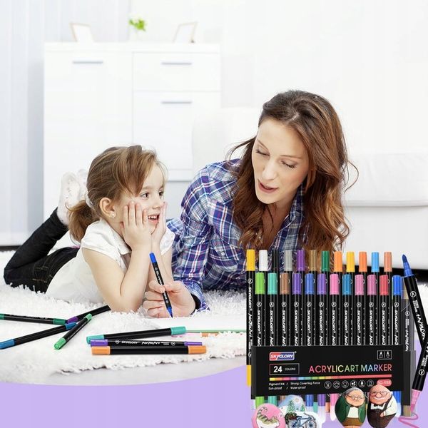 Markery akrylowe 24 kolory Wodoodporne markery z podwójną końcówką Prezenty zdjęcie 13