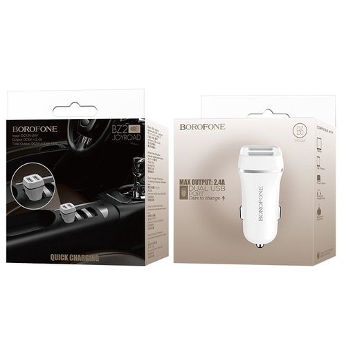 Borofone - ładowarka samochodowa 2x USB, biały na Arena.pl
