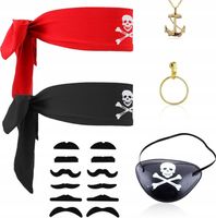 Strój Pirata Kostium Przebranie na Halloween Zestaw Akcesoriów 6 Elementów