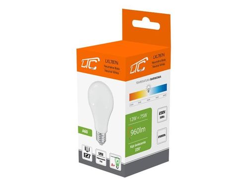 ŻARÓWKA LTC LED SMD A60 E27 12W 230V BIAŁY NEUTRALNY 4000 K 960 LM na Arena.pl