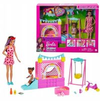 BARBIE SKIPPER LALKA OPIEKUNKA PLAC ZABAW HUŚTAWKA ZAMEK DMUCHANY ROWEREK