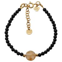 Bransoletka obfitości i ochrony - Cytryn, Turmalin czarny, koniczynka i srebro złocone