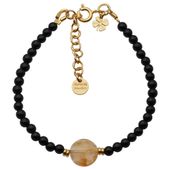 Bransoletka obfitości i ochrony - Cytryn, Turmalin czarny, koniczynka i srebro złocone