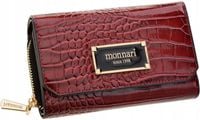 Monnari Elegancki Portfel Damski Wzór Skóry Croco Duży Czerwony Lakierowany