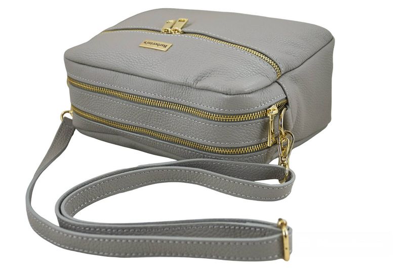 Pojemna torebka skórzana dwukomorowa - Szara jasna zdjęcie 5