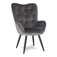 Fotel uszak z weluru na metalowych czarnych nogach skandynawski do salonu ciemno szary F916DG
