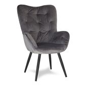 Fotel uszak z weluru na metalowych czarnych nogach skandynawski do salonu ciemno szary F916DG