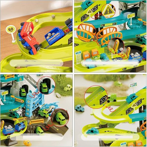 MEGA TOR SAMOCHODOWY PARKING POCIĄG DŹWIG KOLEJKA STACJA TUNEL DINOZAUR REX na Arena.pl