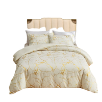 Komplet Pościeli z Mikrofibry 155x220 cm 2x 80x80 cm Beżowy Złoty Wzór