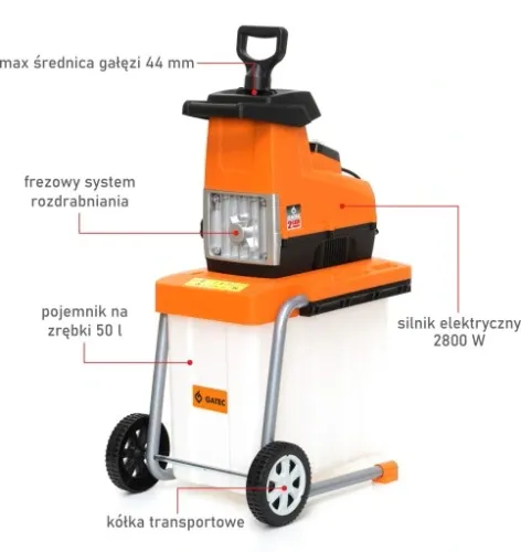 Rozdrabniacz do gałęzi, Rębak frezowy 2800W + Pojemnik na zrębki na Arena.pl