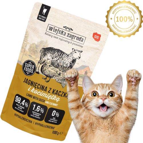 karma mokra dla kota jagnięcina z kaczką i kocimiętką 100g wiejska zagroda na Arena.pl