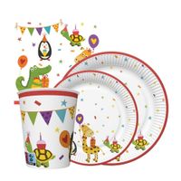 Zestaw komplet zastawy Urocze Zwierzątka - kubeczki, talerzyki, serwetki
