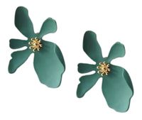 Kwiatowe zielone kolczyki sztyft XXL złote uniwersalne wizytowe krótkie