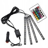 OŚWIETLENIE WNĘTRZA SAMOCHODU LISTWY LED RGB Z PODŚWIETLENIEM PILOT zdalnie