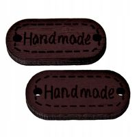 Drewniana etykieta metka HANDMADE 11x23mm brąz 10