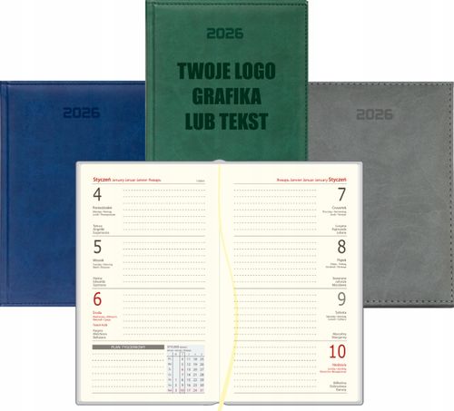 KALENDARZ tyg. PLANER A6 2026 GRAWEREM TWOJE LOGO NAPIS GRAFIKA 50 SZTUK na Arena.pl