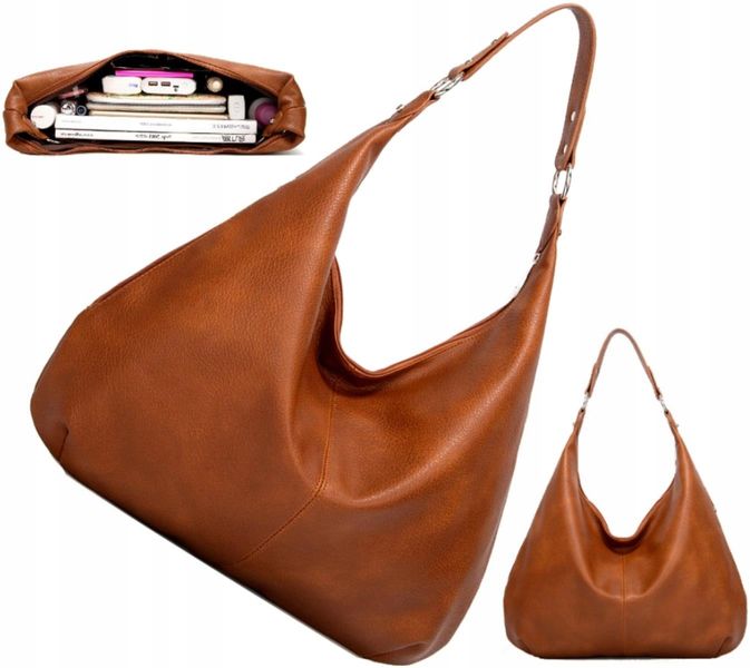 Damska Torebka Skórzana Brązowa Worek Pojemna A4 zdjęcie 1