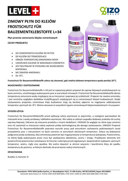 Plastyfikator 1L Płyn do Kleju -8°C Zima Level+34 zdjęcie 3